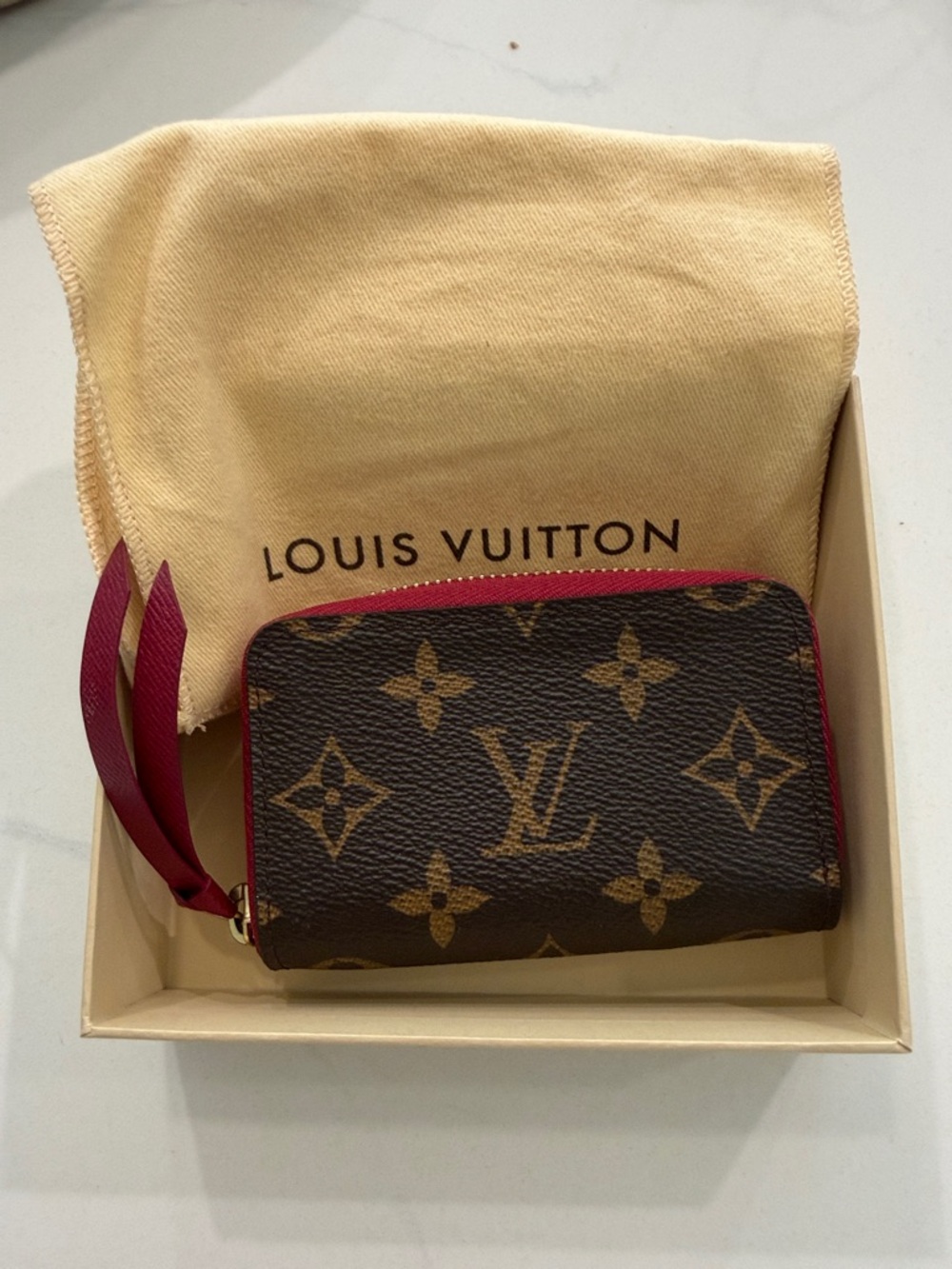 Louis Vuitton Monogram Canvas Zip Card Holder with Fuchsia Trim